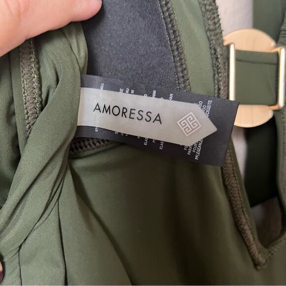 Amoressa Halter green with gold medal hardware One Piece Swimsuit Size 14 - Picture 7 of 7